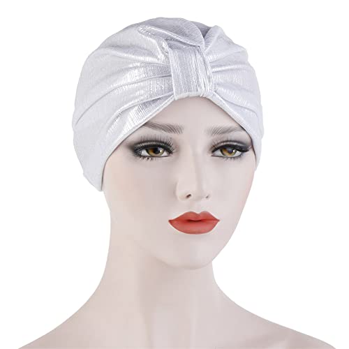 Jilibaba Gorras turbantes con nudo bronceador, gorro de ducha, gorro de quimioterapia, sombrero para dormir, diadema para mujer, pérdida de cabello, color blanco