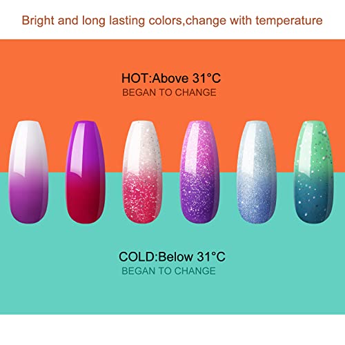 COSCELIA Kit de Esmalte para Uñas Temperatura Cambio De Color Esmalte de Uñas con Cambio de Temperatura de 6 colores esmalte de gel durable