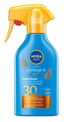 NIVEA SUN Protege & Broncea Spray Solar FP30 (1 x 270 ml), activador del bronceado, protección solar, crema bronceadora, protector solar hidratante resistente al agua, pistola