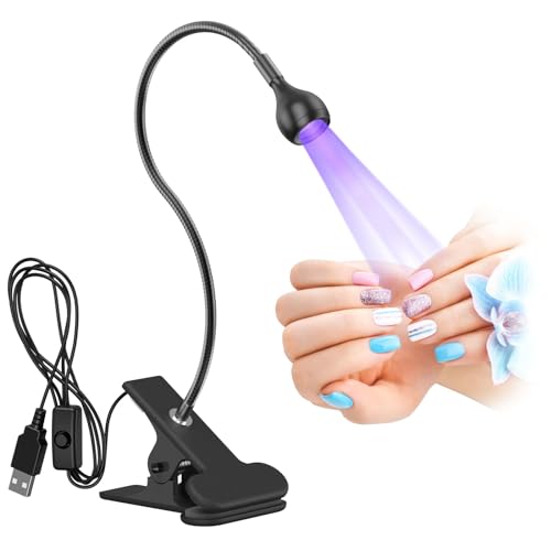 Lámpara de uñas LED, AISEELY Secador de uñas Lámpara UV, 3W USB Lámpara de pegamento UV Ultravioleta LED Luz violeta USB con clip e interruptor, para reparación de teléfonos y placas de circuitos
