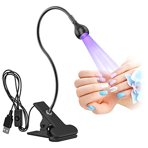 Lámpara de uñas LED, AISEELY Secador de uñas Lámpara UV, 3W USB Lámpara de pegamento UV Ultravioleta LED Luz violeta USB con clip e interruptor, para reparación de teléfonos y placas de circuitos