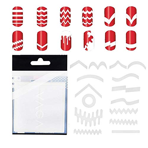 VAGA Kit con 347 stickers pegatinas blancas para uñas, 13 diferentes diseños, estampas para guiar diseñar las uñas, hacer manicure francés, estenciles profesionales de nail art, decorar profesional