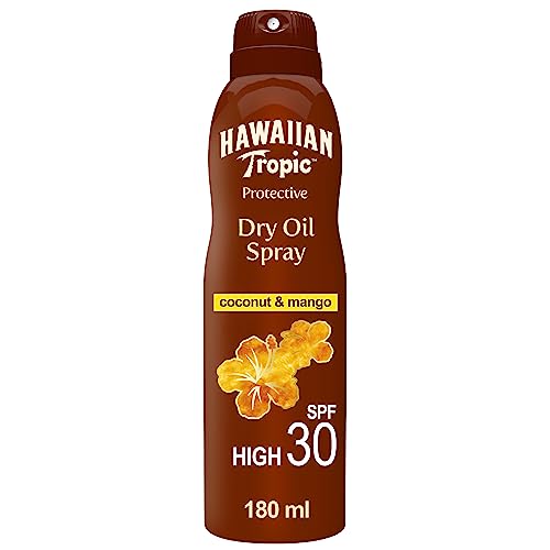 Hawaiian Tropic - Protective Bruma Aceite Seco SPF 30 - Protección Alta - Bronceador en Spray - Sabor Exótico de Coco y Mango. Formato Bruma: 180 ml