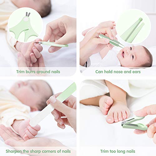 HyAdierTech Juego de cortaúñas para bebé - Juego de pedicura para bebé - Kit de aseo para bebé - Juego de cuidado para guardería con tijera de seguridad + Lima para uñas + Pinzas (verde)