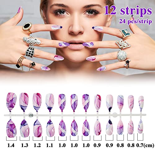 288pcs Uñas Postizas Puntiagudas con Diseño Colores 12 Tamaños Press on Nails Uñas Franceses Decoraión de Uña (A)