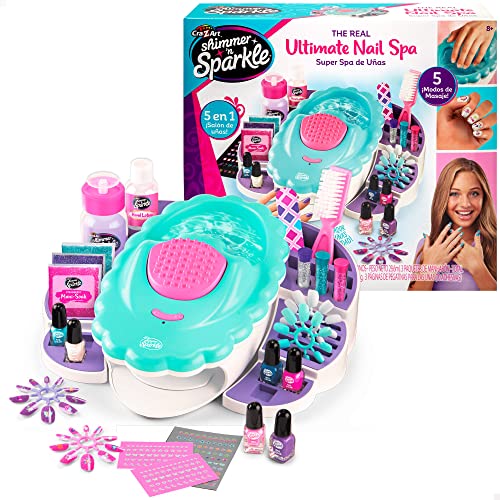 COLORBABY Shimmer N Sparkle - Salón de uñas para niñas, Set de manicura con Estudio de uñas para niñas, 6 esmaltes, Secador, Spa, Centro de uñas de juguete (46737)