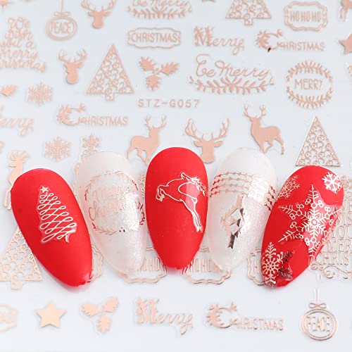 JMEOWIO 9 Hojas Pegatinas Para Uñas Navidad Oro Rosa Copos de nieve Autoadesiva Nail Art Stickers Christmas Decoración