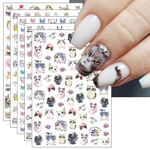 JMEOWIO Gato Animal Pegatinas Para Uñas 8 Hojas Autoadesiva Nail Art Stickers Decoración
