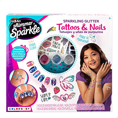 COLORBABY Shimmer N Sparkle - Estudios de diseño de uñas y tatuajes para niñas, Set infantil, Regalos para niñas, Diseña tus uñas (46736)