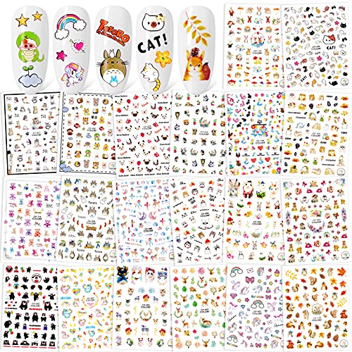 Qpout Pegatinas de uñas mixtas (1100 + patrones), Etiquetas engomadas del clavo 3D de la flor de la fruta animal Decoración de manicura autoadhesiva para mujeres niñas niños bricolaje regalos de uñas