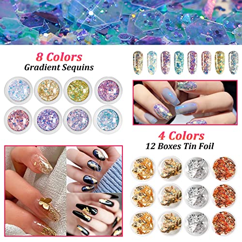JOYBOY Kit de Accesorios Decoración Uñas Nail Art,Kit de Diseño de Arte de Uña incluir 15 Pinceles para Uñas,2 Cajas de Diamantes+1 Caja de Papel de Aluminio etc Decoración Uñas Nail Art Kit de Uñas